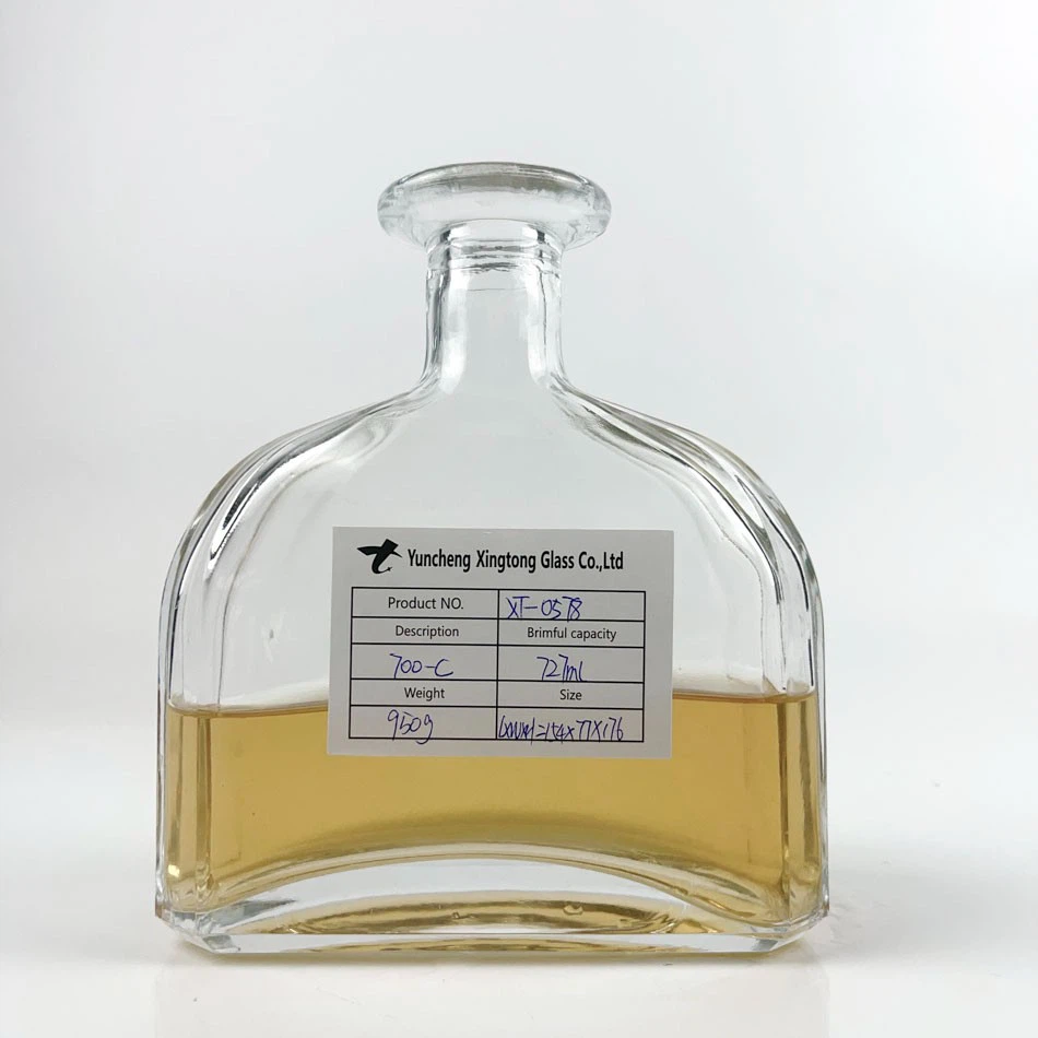 700ml 750ml 500ml lajè gwo bouch Brandy wiski Customized Swa ekran Logo boutèy an vè bouchon an